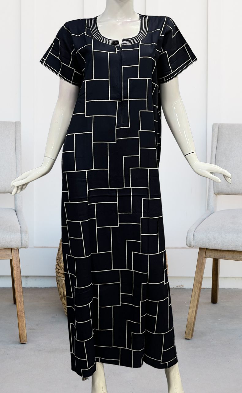 Navy Blue Abstract Spun Nighty. Pure Durable Cotton | Laces and Frills - Laces and Frills