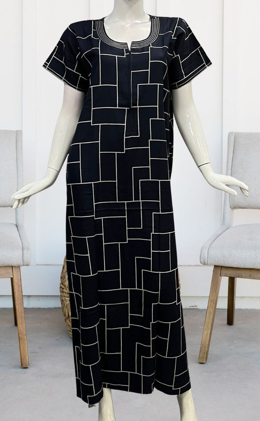 Navy Blue Abstract Spun Nighty. Pure Durable Cotton | Laces and Frills - Laces and Frills