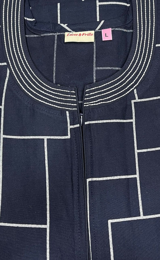 Navy Blue Abstract Spun Nighty. Pure Durable Cotton | Laces and Frills - Laces and Frills