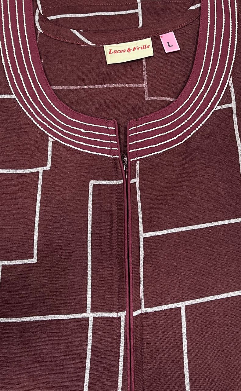 Maroon Abstract Spun Nighty. Pure Durable Cotton | Laces and Frills - Laces and Frills