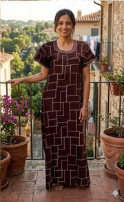 Maroon Abstract Spun Nighty.Flowy Spun Fabric | Laces and Frills - Laces and Frills