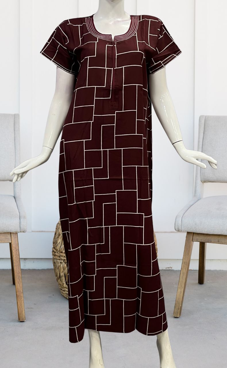 Maroon Abstract Spun Nighty. Pure Durable Cotton | Laces and Frills - Laces and Frills
