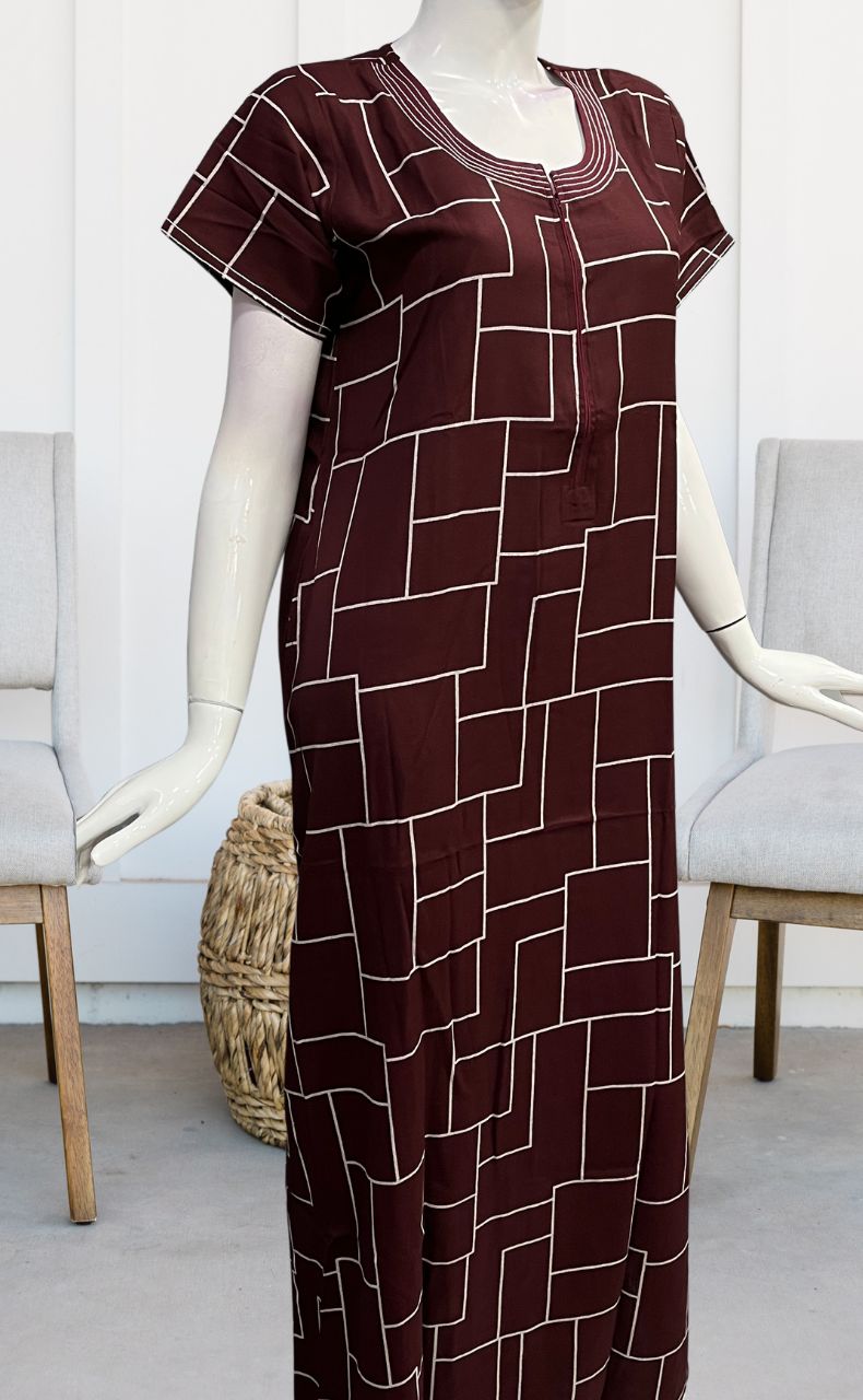 Maroon Abstract Spun Nighty. Pure Durable Cotton | Laces and Frills - Laces and Frills