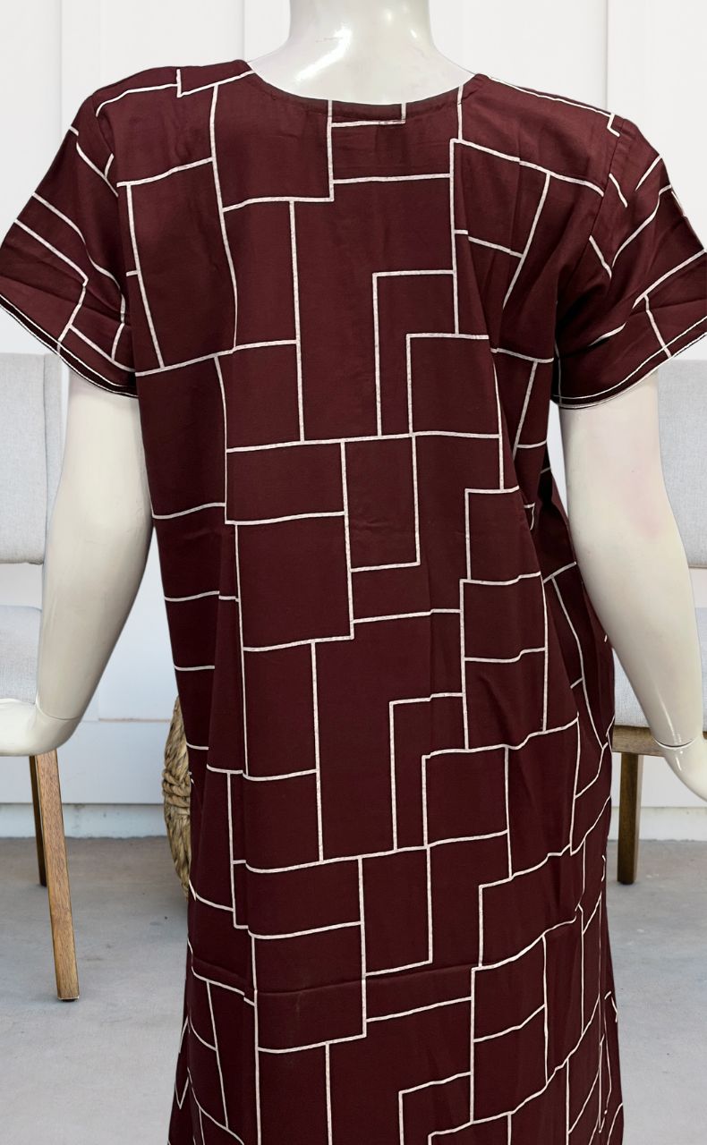 Maroon Abstract Spun Nighty. Pure Durable Cotton | Laces and Frills - Laces and Frills