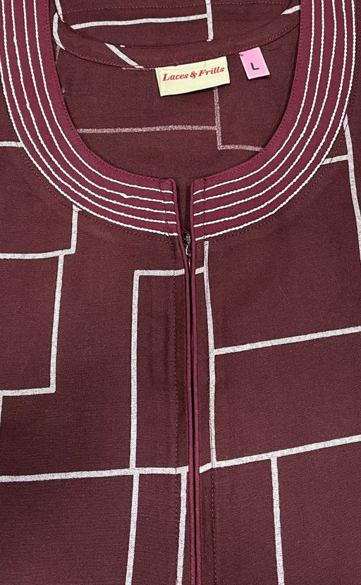 Maroon Abstract Spun Nighty. Pure Durable Cotton | Laces and Frills - Laces and Frills