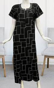 Black Abstract Spun Nighty. Pure Durable Cotton | Laces and Frills - Laces and Frills