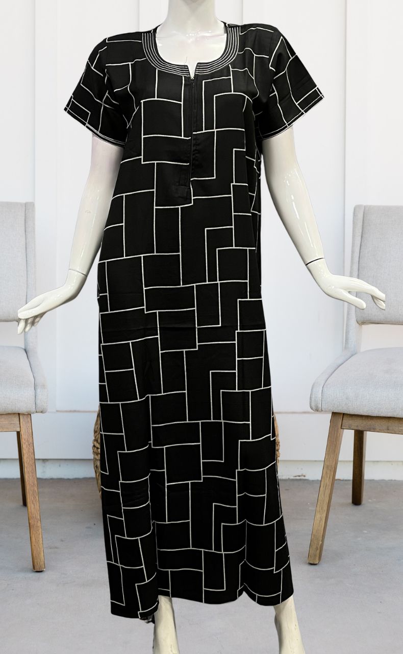 Black Abstract Spun Nighty. Pure Durable Cotton | Laces and Frills - Laces and Frills