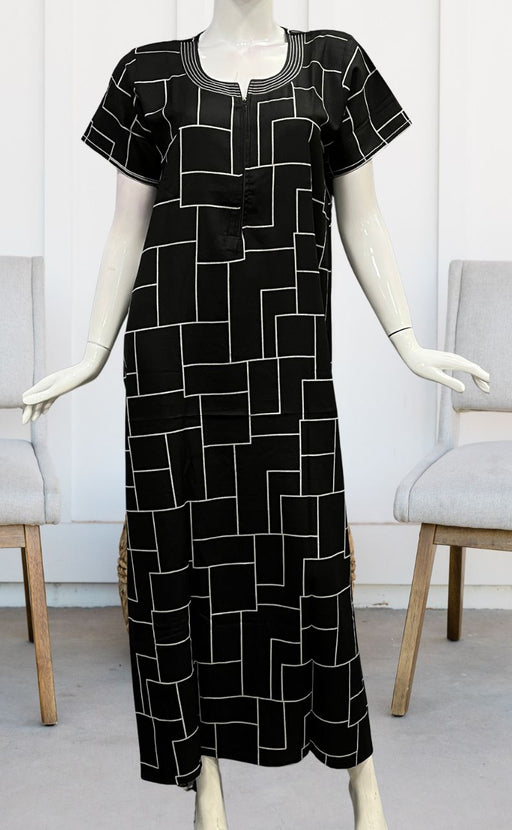 Black Abstract Spun Nighty. Pure Durable Cotton | Laces and Frills - Laces and Frills