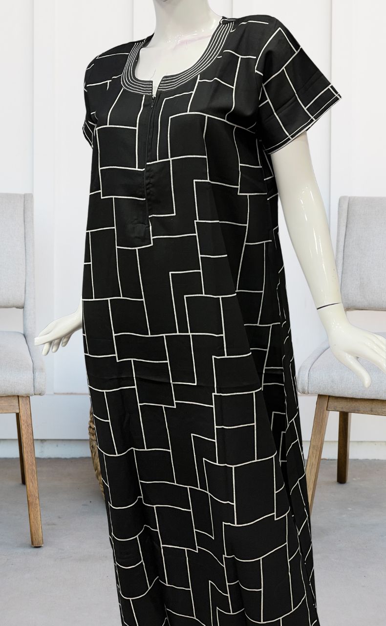Black Abstract Spun Nighty. Pure Durable Cotton | Laces and Frills - Laces and Frills