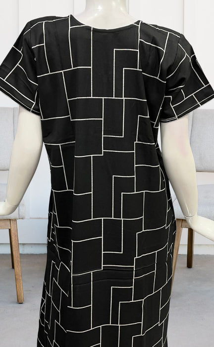 Black Abstract Spun Nighty. Pure Durable Cotton | Laces and Frills - Laces and Frills
