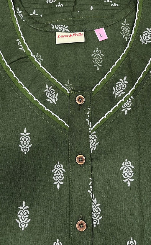 Dark Green Floral Spun Nighty. Pure Durable Cotton | Laces and Frills - Laces and Frills