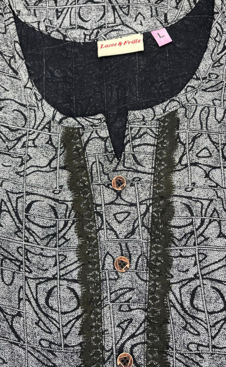 Black Abstract Spun Nighty. Pure Durable Cotton | Laces and Frills - Laces and Frills