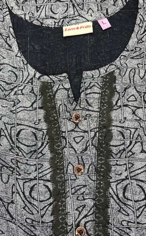 Black Abstract Spun Nighty. Pure Durable Cotton | Laces and Frills - Laces and Frills