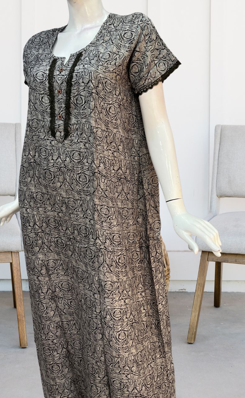 Black Abstract Spun Nighty. Pure Durable Cotton | Laces and Frills - Laces and Frills