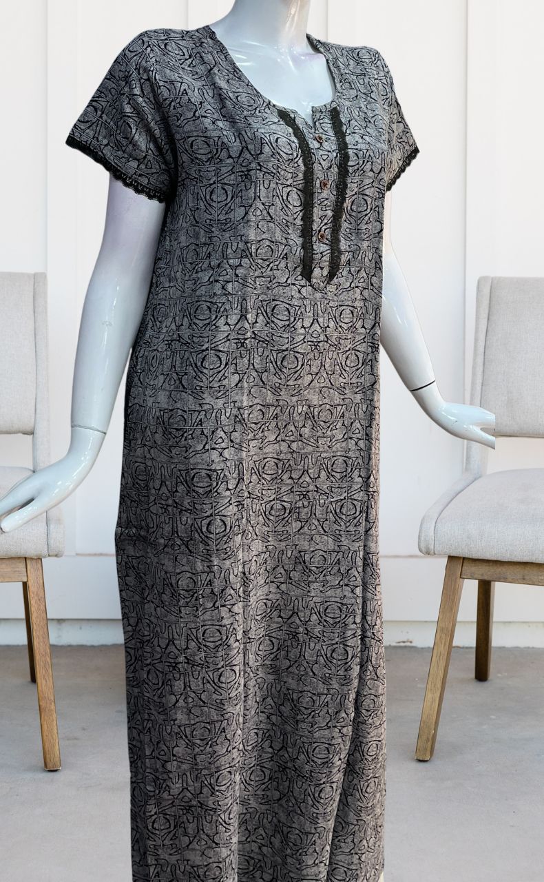 Black Abstract Spun Nighty. Pure Durable Cotton | Laces and Frills - Laces and Frills