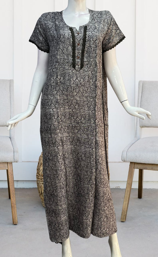 Black Abstract Spun Nighty. Pure Durable Cotton | Laces and Frills - Laces and Frills