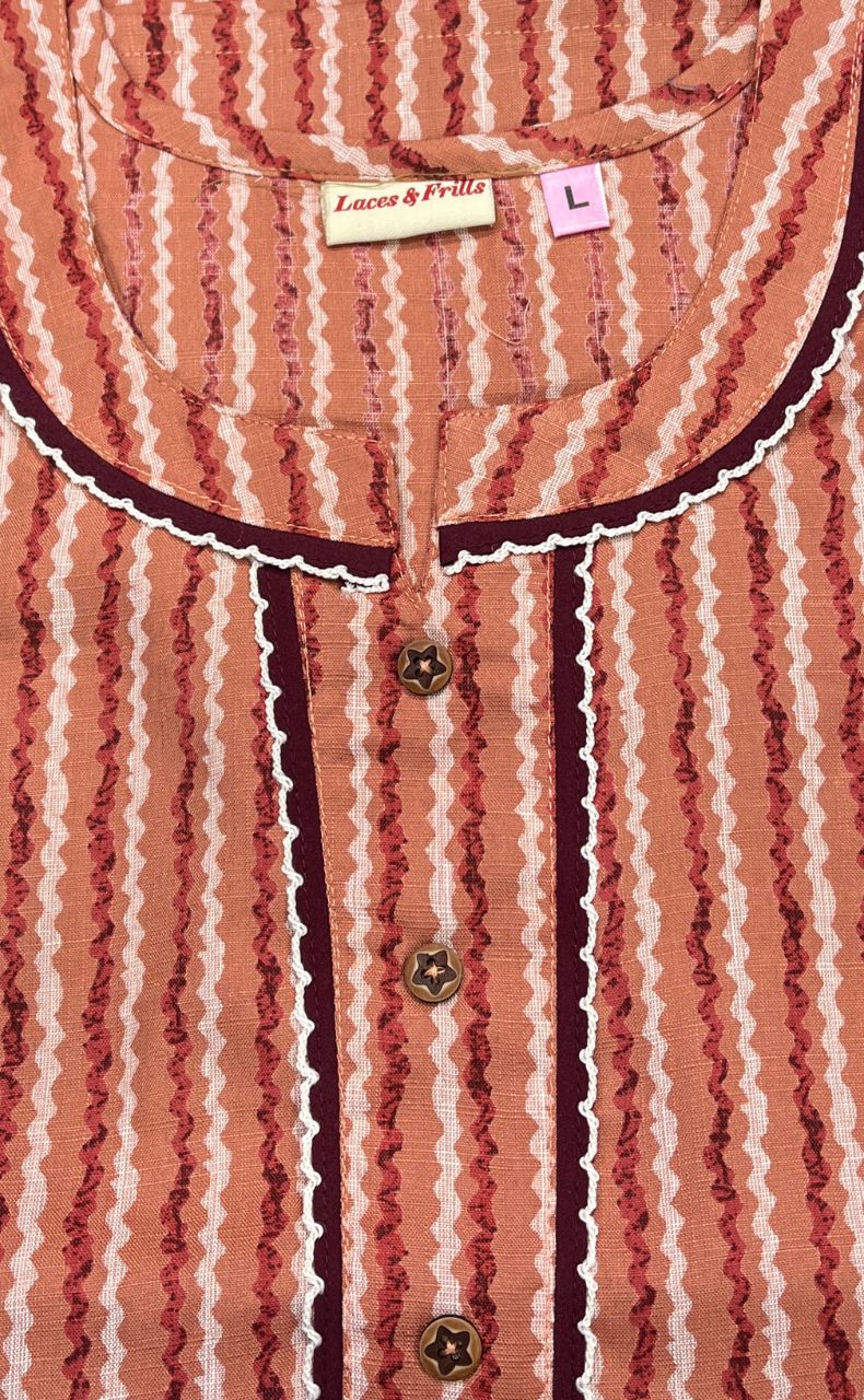 Peach Stripes Spun Nighty. Pure Durable Cotton | Laces and Frills - Laces and Frills