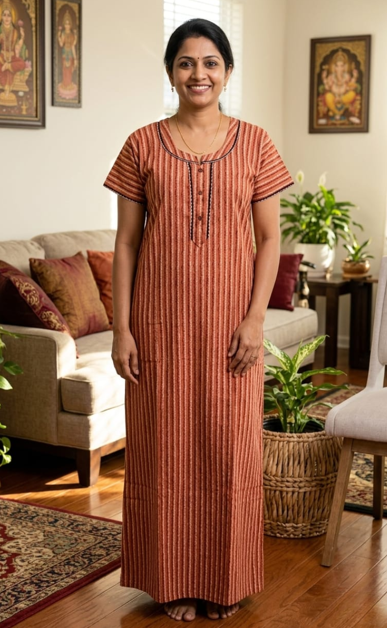 Peach Stripes Spun Nighty. Flowy Spun Fabric | Laces and Frills