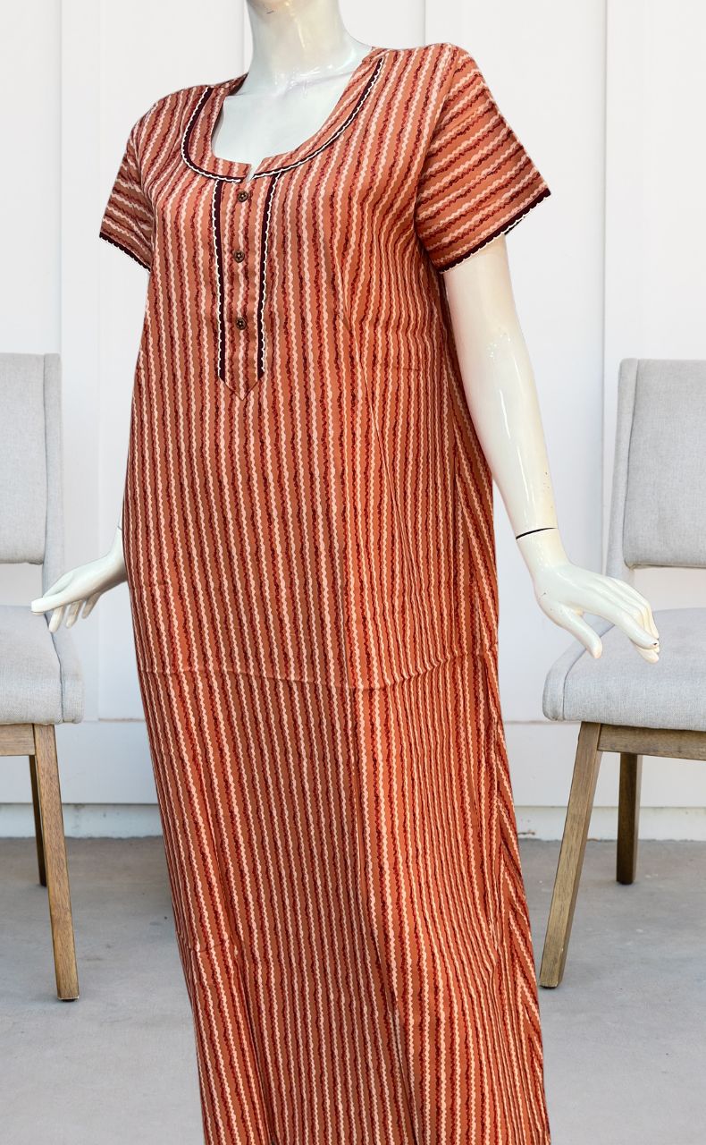 Peach Stripes Spun Nighty. Pure Durable Cotton | Laces and Frills - Laces and Frills