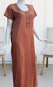 Peach Stripes Spun Nighty. Pure Durable Cotton | Laces and Frills - Laces and Frills