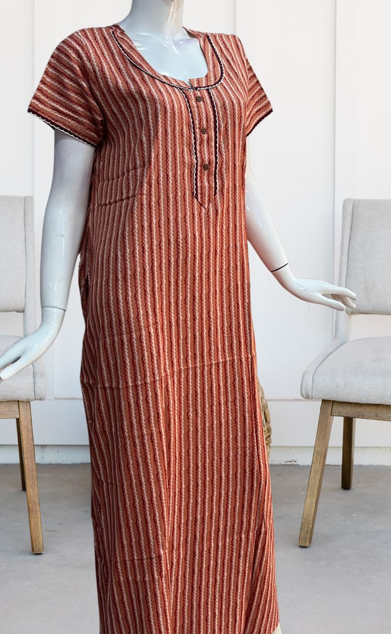 Peach Stripes Spun Nighty. Pure Durable Cotton | Laces and Frills - Laces and Frills