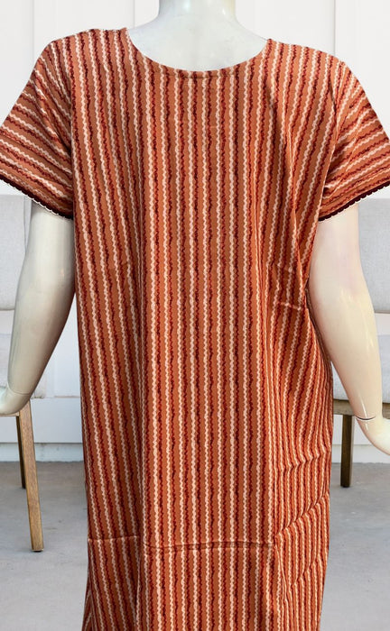 Peach Stripes Spun Nighty. Pure Durable Cotton | Laces and Frills - Laces and Frills
