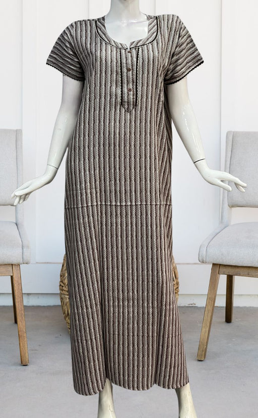 Grey/Brown Stripes Spun Nighty. Pure Durable Cotton | Laces and Frills - Laces and Frills
