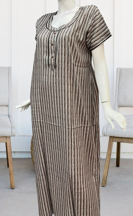 Grey/Brown Stripes Spun Nighty. Pure Durable Cotton | Laces and Frills - Laces and Frills