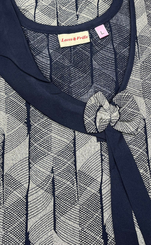 Grey/Navy Blue Abstract Spun Nighty. Pure Durable Cotton | Laces and Frills - Laces and Frills