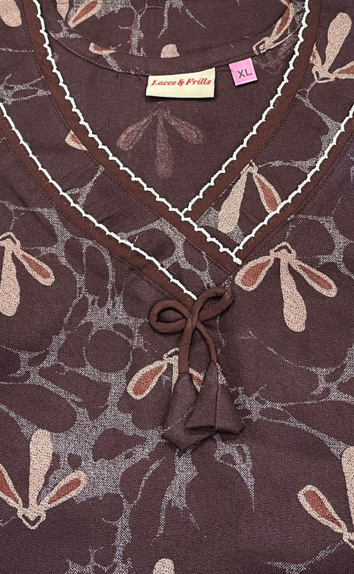 Brown Flora Spun Nighty. Pure Durable Cotton | Laces and Frills - Laces and Frills