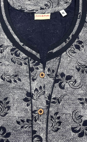 Navy Blue Leafy Spun Nighty. Pure Durable Cotton | Laces and Frills - Laces and Frills