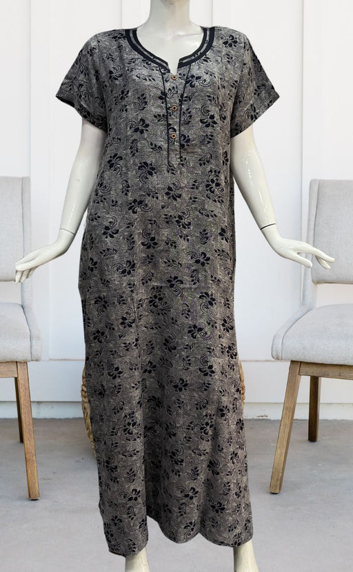 Navy Blue Leafy Spun Nighty. Pure Durable Cotton | Laces and Frills - Laces and Frills