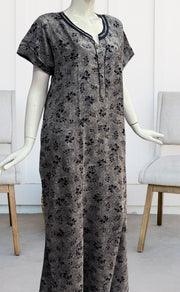 Navy Blue Leafy Spun Nighty. Pure Durable Cotton | Laces and Frills - Laces and Frills