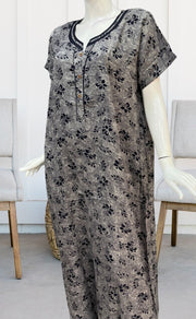 Navy Blue Leafy Spun Nighty. Pure Durable Cotton | Laces and Frills - Laces and Frills