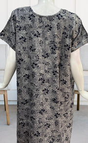 Navy Blue Leafy Spun Nighty. Pure Durable Cotton | Laces and Frills - Laces and Frills