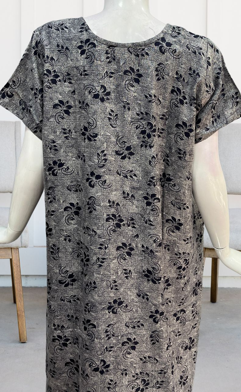 Navy Blue Leafy Spun Nighty. Pure Durable Cotton | Laces and Frills - Laces and Frills