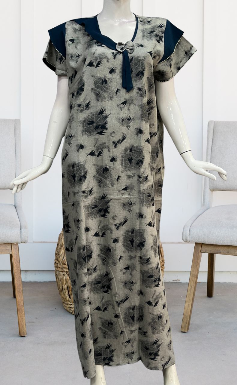 Grey/Teal Blue Leafy Spun Nighty. Pure Durable Cotton | Laces and Frills - Laces and Frills