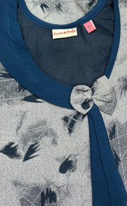 Grey/Teal Blue Leafy Spun Nighty. Pure Durable Cotton | Laces and Frills - Laces and Frills