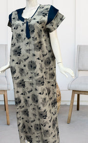 Grey/Teal Blue Leafy Spun Nighty. Pure Durable Cotton | Laces and Frills - Laces and Frills