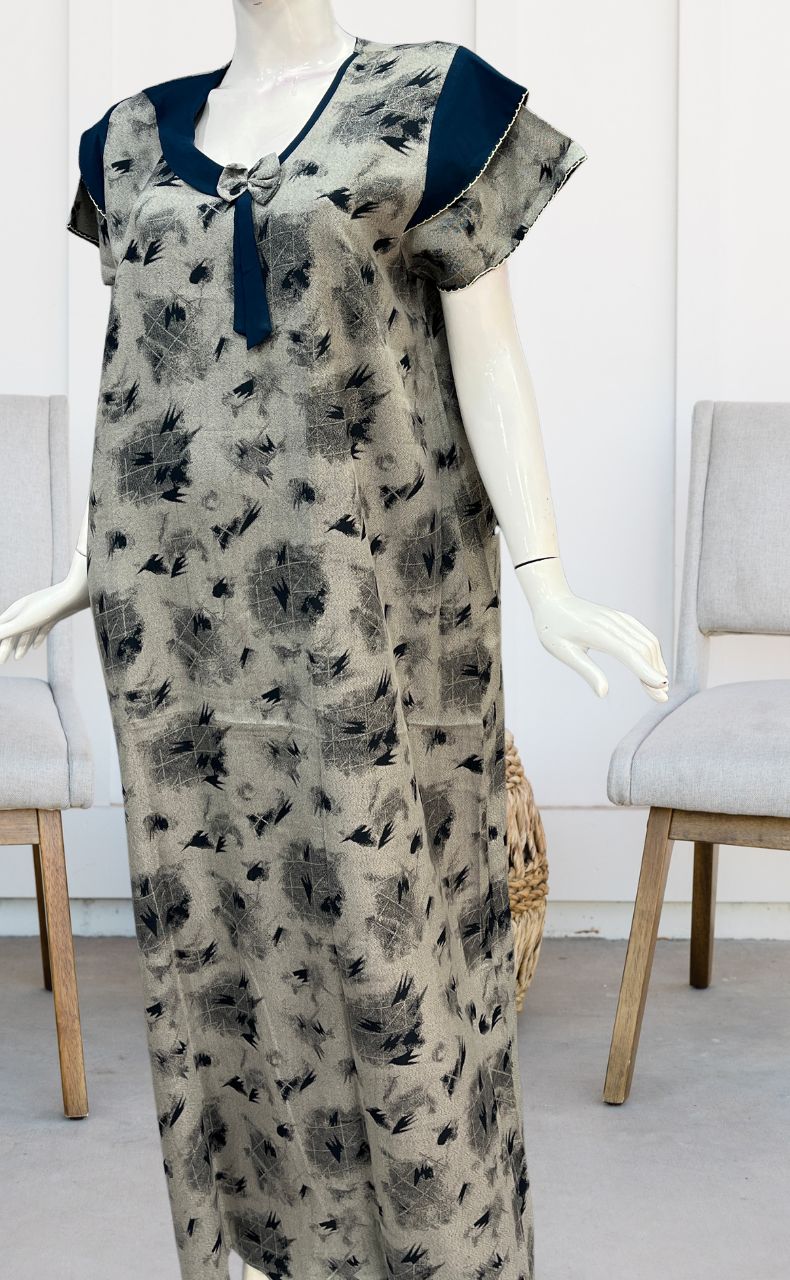 Grey/Teal Blue Leafy Spun Nighty. Pure Durable Cotton | Laces and Frills - Laces and Frills