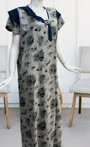 Grey/Teal Blue Leafy Spun Nighty. Pure Durable Cotton | Laces and Frills - Laces and Frills