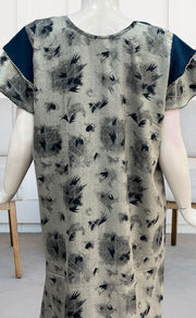 Grey/Teal Blue Leafy Spun Nighty. Pure Durable Cotton | Laces and Frills - Laces and Frills