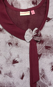Grey/Maroon Leafy Spun Nighty. Pure Durable Cotton | Laces and Frills - Laces and Frills