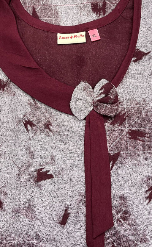 Grey/Maroon Leafy Spun Nighty. Pure Durable Cotton | Laces and Frills - Laces and Frills