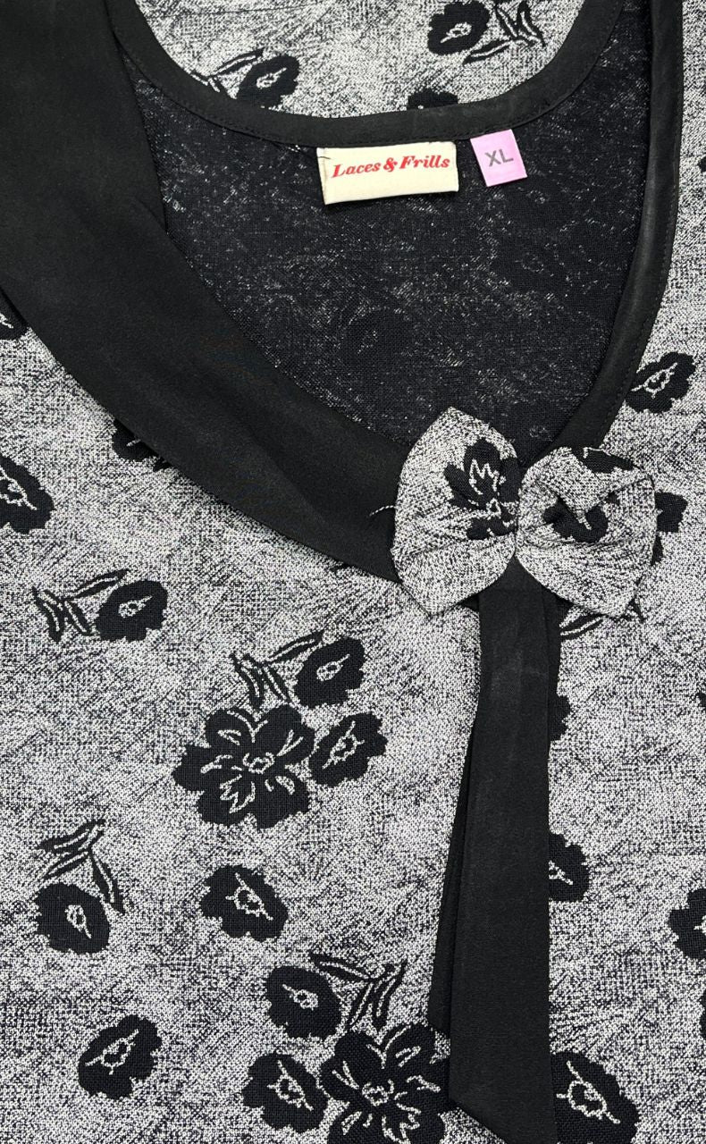 Grey/Black Leafy Spun Nighty. Pure Durable Cotton | Laces and Frills - Laces and Frills
