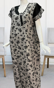 Grey/Black Leafy Spun Nighty. Pure Durable Cotton | Laces and Frills - Laces and Frills
