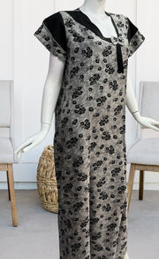 Grey/Black Leafy Spun Nighty. Pure Durable Cotton | Laces and Frills - Laces and Frills