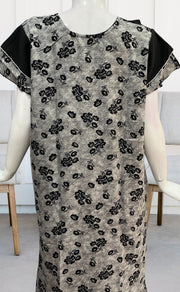 Grey/Black Leafy Spun Nighty. Pure Durable Cotton | Laces and Frills - Laces and Frills