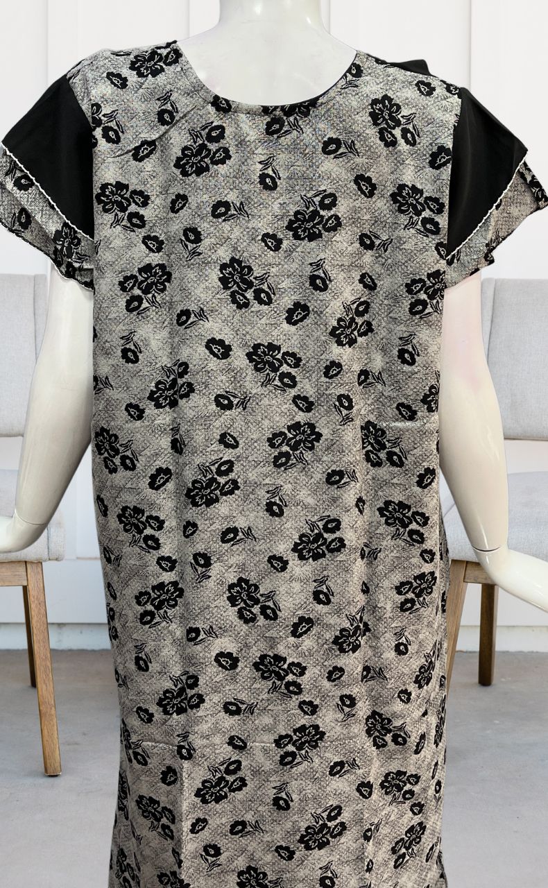 Grey/Black Leafy Spun Nighty. Pure Durable Cotton | Laces and Frills - Laces and Frills