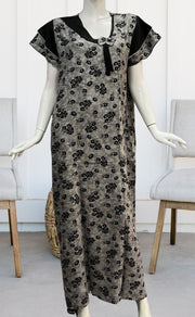 Grey/Black Leafy Spun Nighty. Pure Durable Cotton | Laces and Frills - Laces and Frills